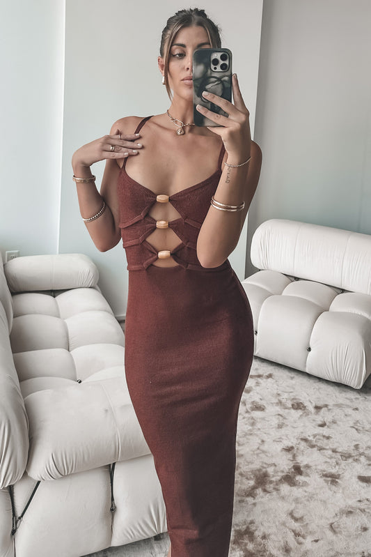 Chilly Date Night Chocolate Maxi Dress