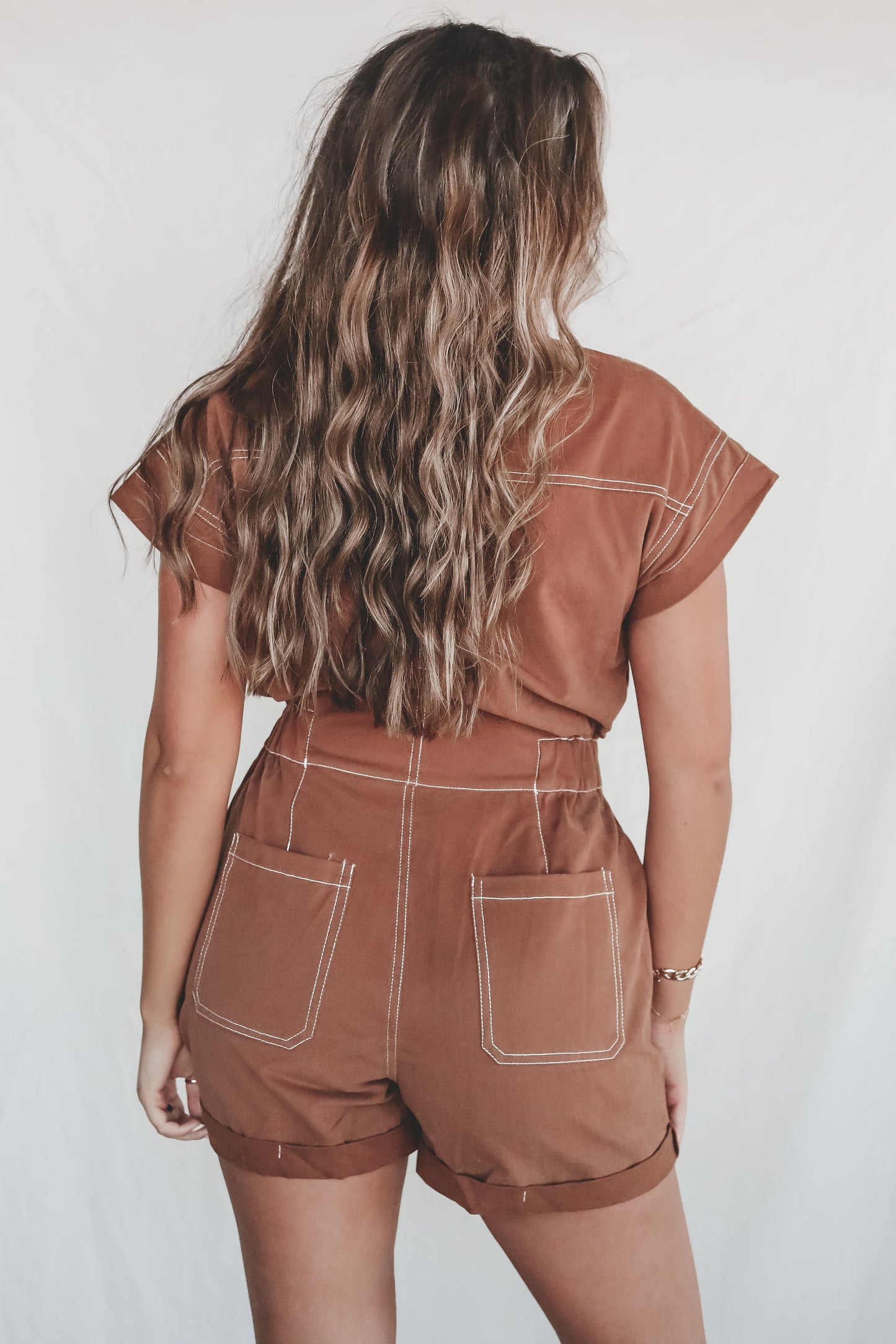 A Walk In The Park Brown Denim Romper